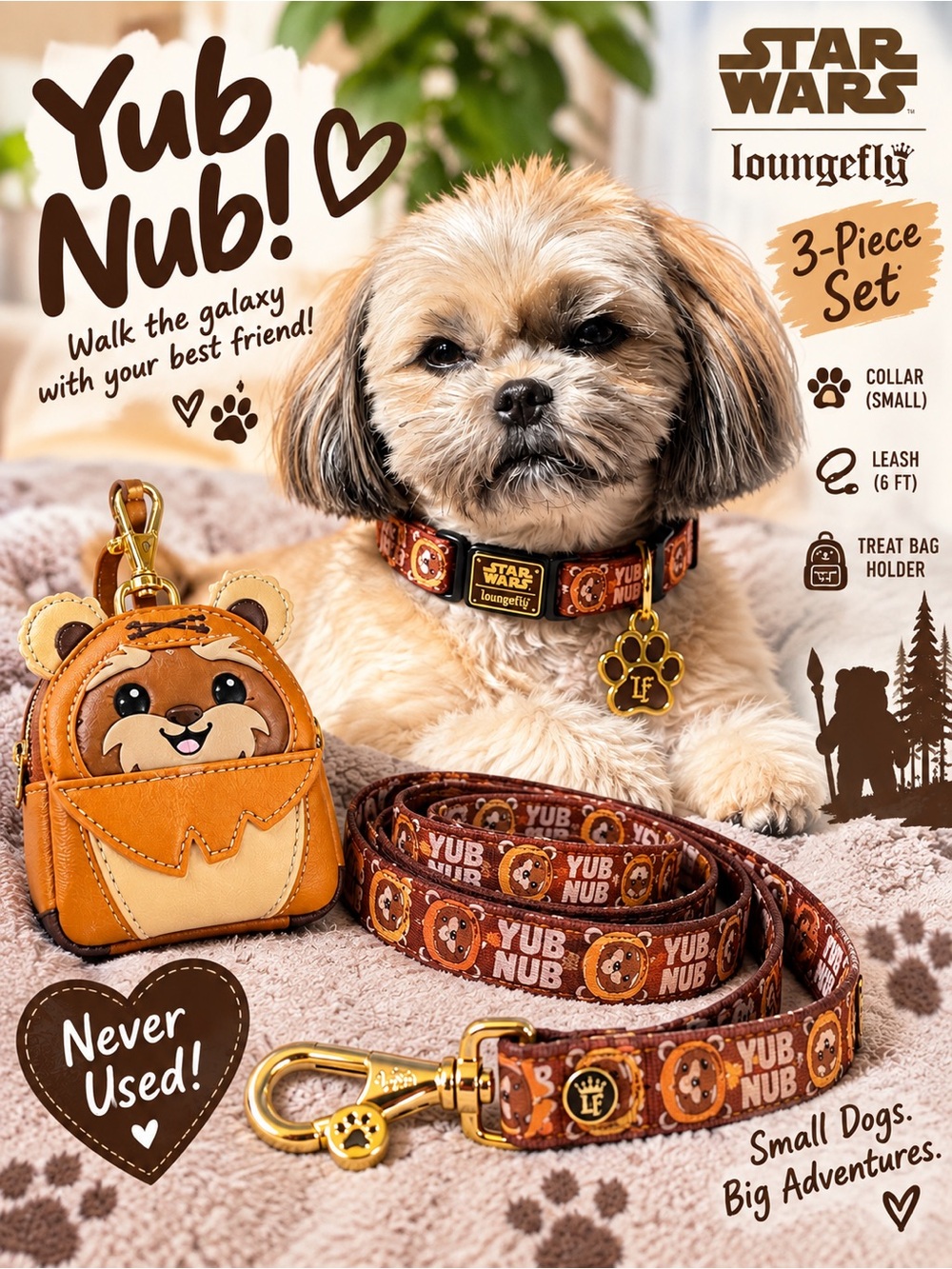 Loungefly Star Wars Ewok Yub Nub Dog Collar Leash Treat Bag Set Small NEVER used